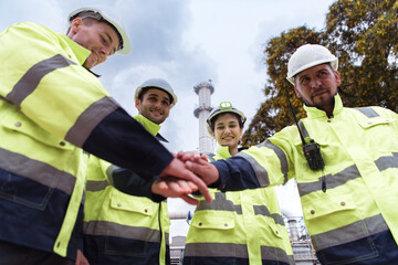 Group of Petroleum engineer is on a mission to inspect oil distillation at a huge oil refinery