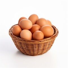 Brown eggs in the basket, isolated on a white background