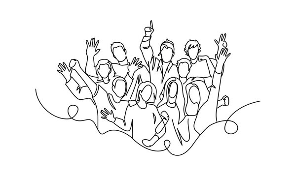 Group of People in one continuous line drawing. One line poster. Outline group of people. Element for interior design and presentations. Vector illustration.