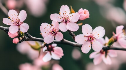 Delicate Pink Cherry Blossoms on a Branch