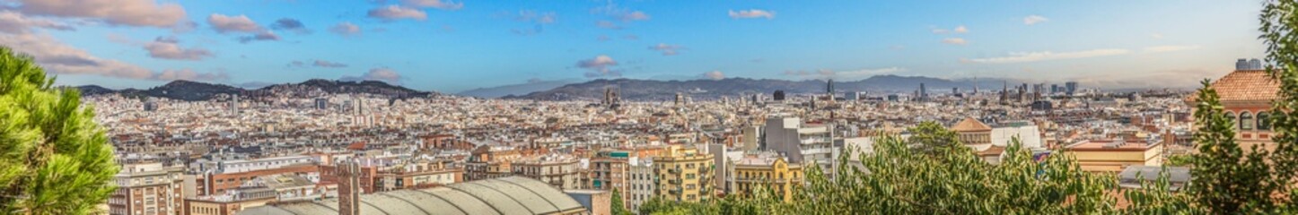 Panoramic view over the city of Barcelona from Jardins Miramar