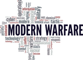 Modern Warfare word cloud conceptual design isolated on white background.