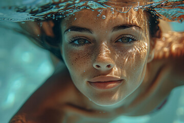 Energetic Female Swimmer Gracefully Leaps Into Crystal Clear Water During Afternoon Practice Session