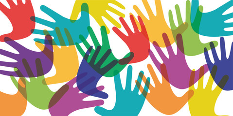 Fototapeta premium Vector banner teamwork, open hands. Solidarity concept, background