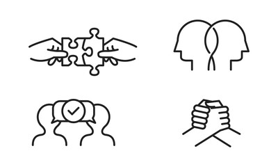 Friendship, connection, support outline,friendship icons set.