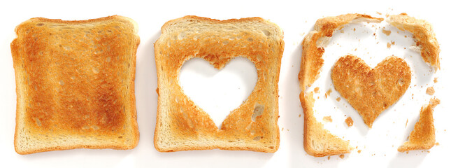 Toasted bread with a heart-shaped cutout