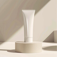 Empty mockup of cosmetic tube on podium generated.AI