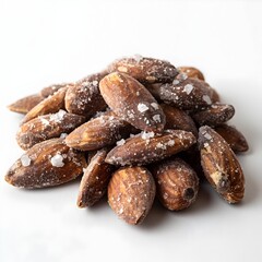 Obraz premium Perfectly Roasted and Salted Almonds Snack on White Background