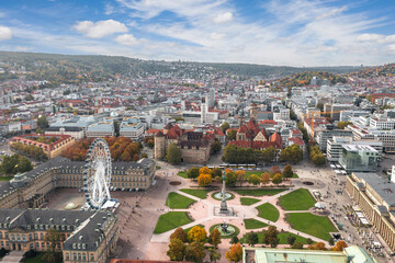 Beautiful autumn aerial skyline cityscape of Stuttgart Mitte, Baden-württemberg, Germany. Ferris...
