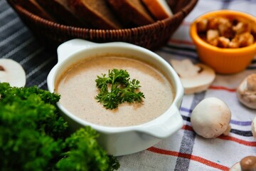 Creamy Mushroom Soup With Parsley Garnish