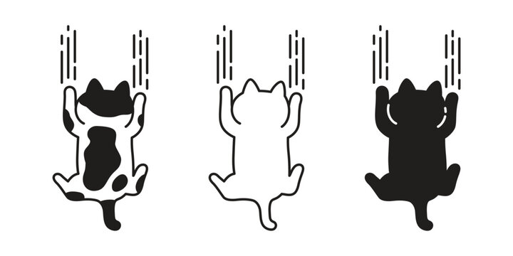 cat vector black kitten scratch hanging calico neko icon pet cartoon character munchkin illustration symbol clip art isolated