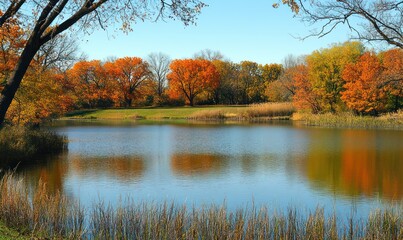 Obraz premium Autumnal Trees Reflecting in a Still Pond