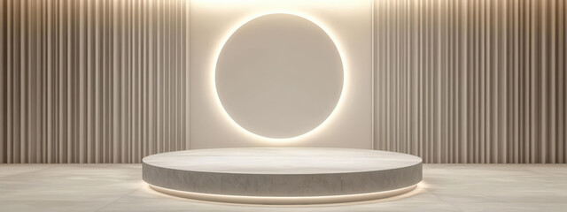 3D beige stone rock podium or wood stage. wooden mock-up stand product scene background. 3d podium stage illustration render. leaves leaf shadow