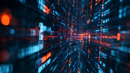 Fototapeta premium Abstract digital wallpaper of a streaming data matrix that could be a best-seller background, representing concepts like cybersecurity and information