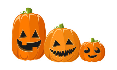Cute Jack O Lantern Friends, Silly Halloween Pumpkins with Funny Faces, Creepy Spooky Scary Decorations