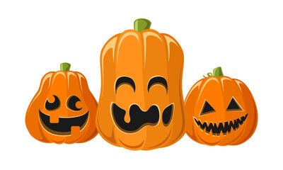 Cute Jack O Lantern Friends, Silly Halloween Pumpkins with Funny Faces, Creepy Spooky Scary Decorations