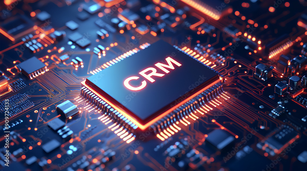 Poster an illustration of a microchip on a circuit board with 