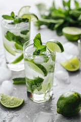 Fototapeta premium Fresh lemon juice with mint on it and ice generated.AI