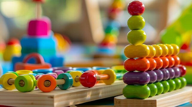 Children educational safe toys for the youngest made of wood and multicolored plastic