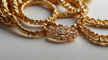 Obraz premium Gold jewelry on white background, generative.ai 