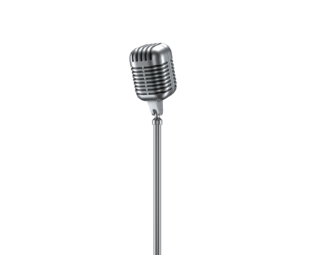 3d Render Retro Microphone on transparent alpha channel background.