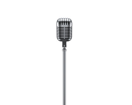 3d Render Retro Microphone on transparent alpha channel background.
