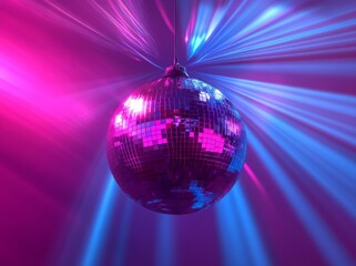 Obraz premium Beautiful mirror disco ball with colorful lights.