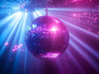Obraz premium Beautiful mirror disco ball with colorful lights.