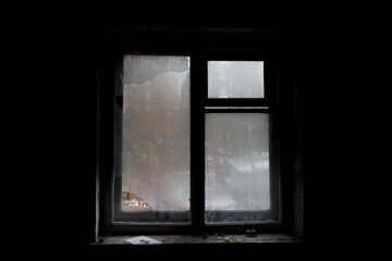 Old abandoned building. Old windows. Abandoned hotel.  Horror concept. window silhouette