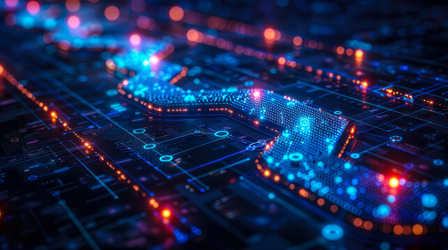 Digital Transformation Roadmap with Key Milestones and Objectives, Integrating Technology into Traditional Business Models, Concept of Digital Strategy, Night Time, Futuristic Urban Layout