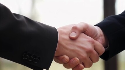 A close up of a handshake signifies a business agreement, highlighting trust and professionalism in a formal setting
