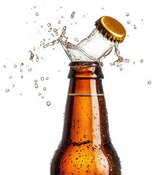 bottle beer splash isolated on a transparent background
