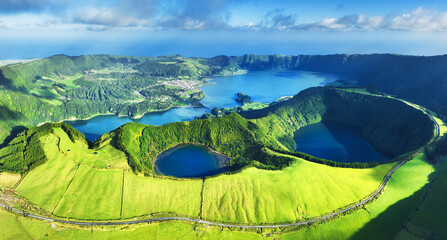 Sete Cidades volcanic lake - panorama landscape, Azores, Portugal