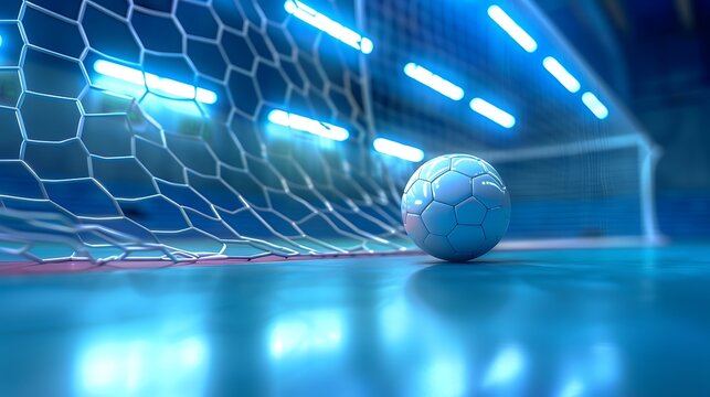Football futsal ball goal with net and floor indoor soccer sports hall sport futsal background