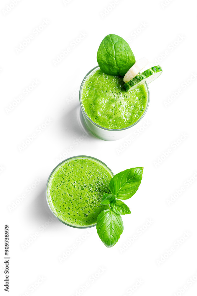 Canvas Prints detox green vegetable smoothie in glasses