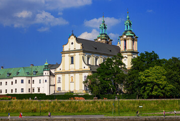 Obraz premium Skalka church and Pauline monastery in Krakow, Poland. View from the banks of Vistula river