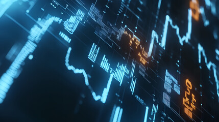 Financial development in business, showcasing increasing profit growth with upward trending graphs, currency symbols, and corporate imagery