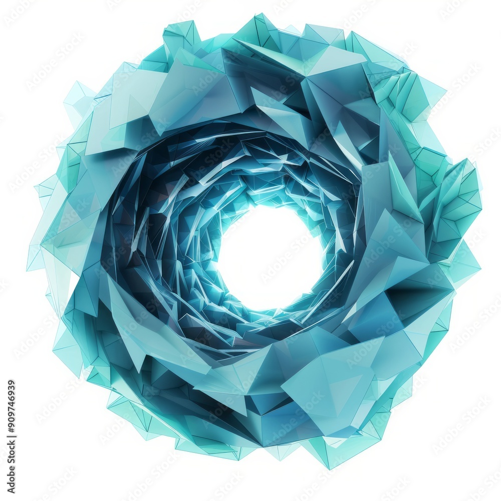 Poster 3d render, low poly style of vortex effect, on isolated white background, generative ai