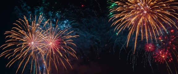 Fantastic colorful fireworks with copyspace Background for New Year, Independence Day or other celebrations.