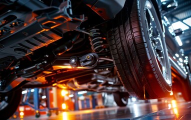 Detailed inspection of car undercarriage by skilled worker