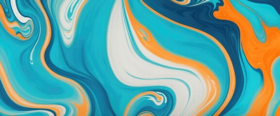 Fototapeta premium Luxurious marbling Blue, paint swirls in beautiful teal and orange colors abstract background with waves