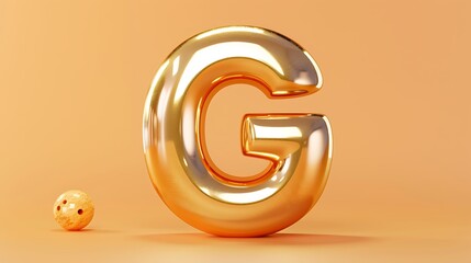 letter G with golden bowling ball isolated on light orange background