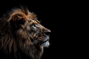 Naklejka premium Portrait of a beautiful lion on a black background