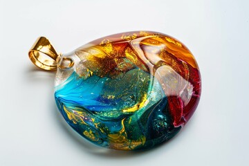 Handmade Epoxy Resin Pendant Isolated, Bijouterie Imitation on White Background