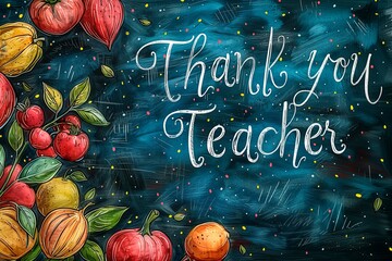 Thank you teacher celebration card with colorful floral designs and handwritten text
