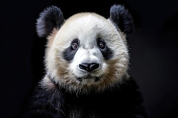 Obraz premium Portrait of a charming panda on a black background