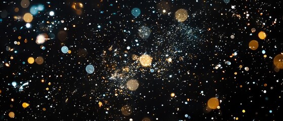 Overlay of galaxy star sparkles, on black background, Generative AI 