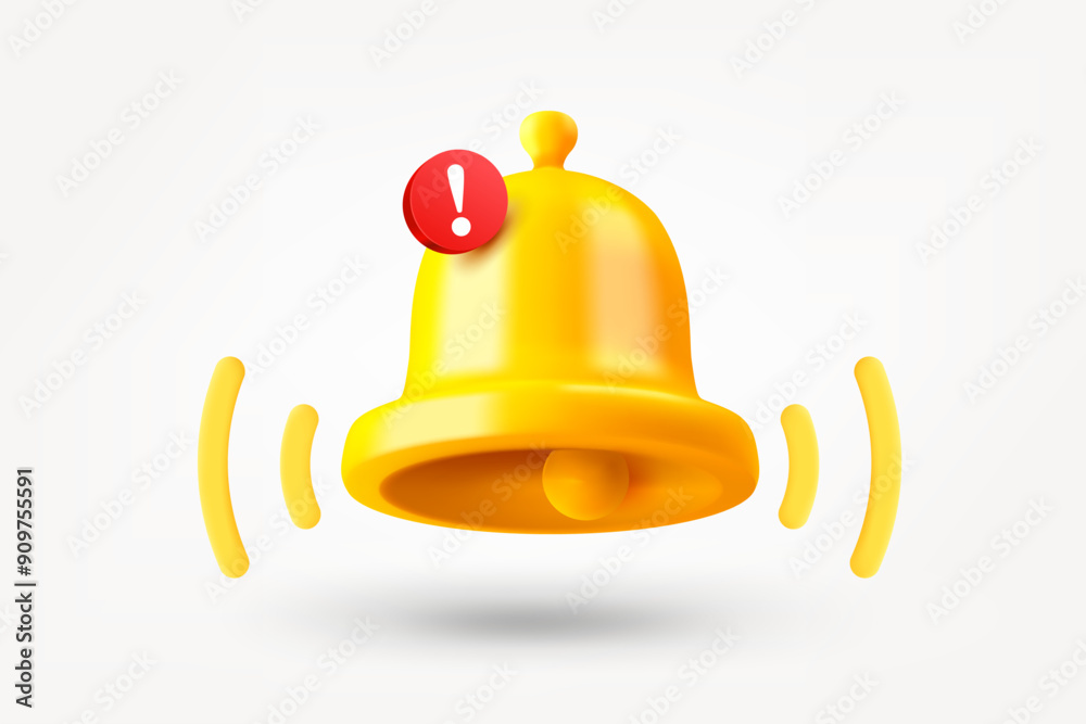 Aufkleber golden shining notification bell with exclamation point. vector 3d illustration isolated on white ba