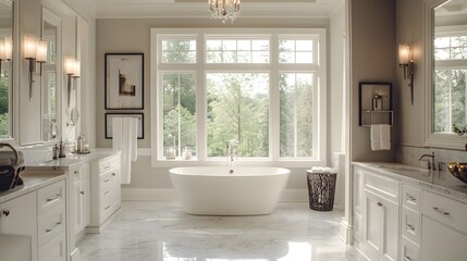 luxurious bathroom Classic Elegance: Features: Timeless design elements such as marble, high-end fixtures, and traditional cabinetry. Key Elements: Freestanding bathtubs, chandeliers, and intricate mo