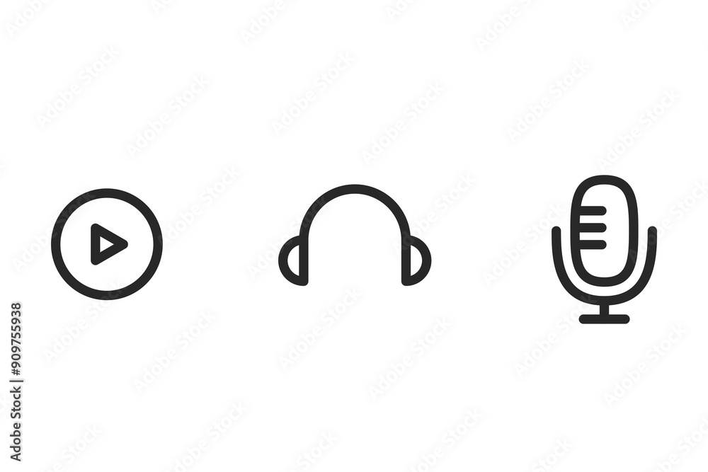 Poster Different multimedia icons vector set isolated on white background